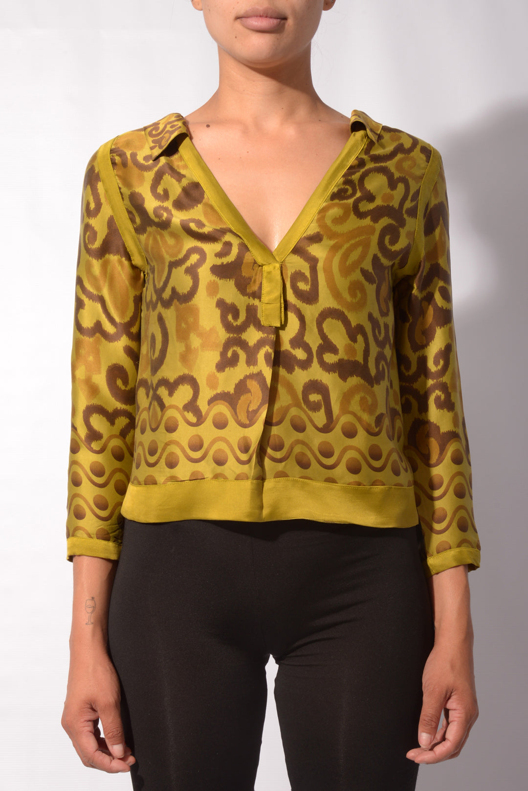 Silk Satin Printed V Shirt